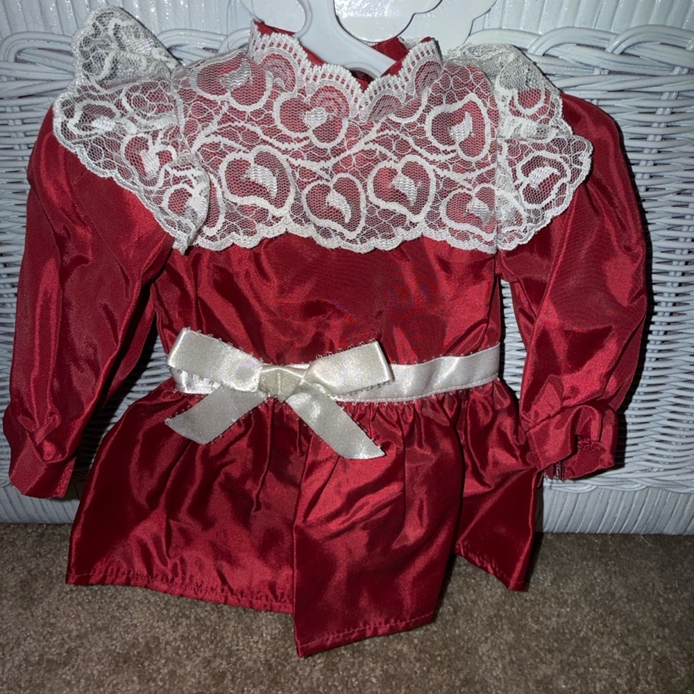 Elegant Red Doll Dress with Lace Trim